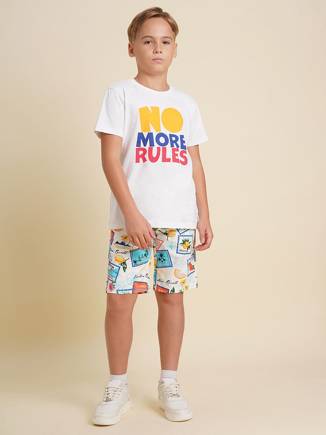 Boys White Stamp Print Co-ord Set Shorts