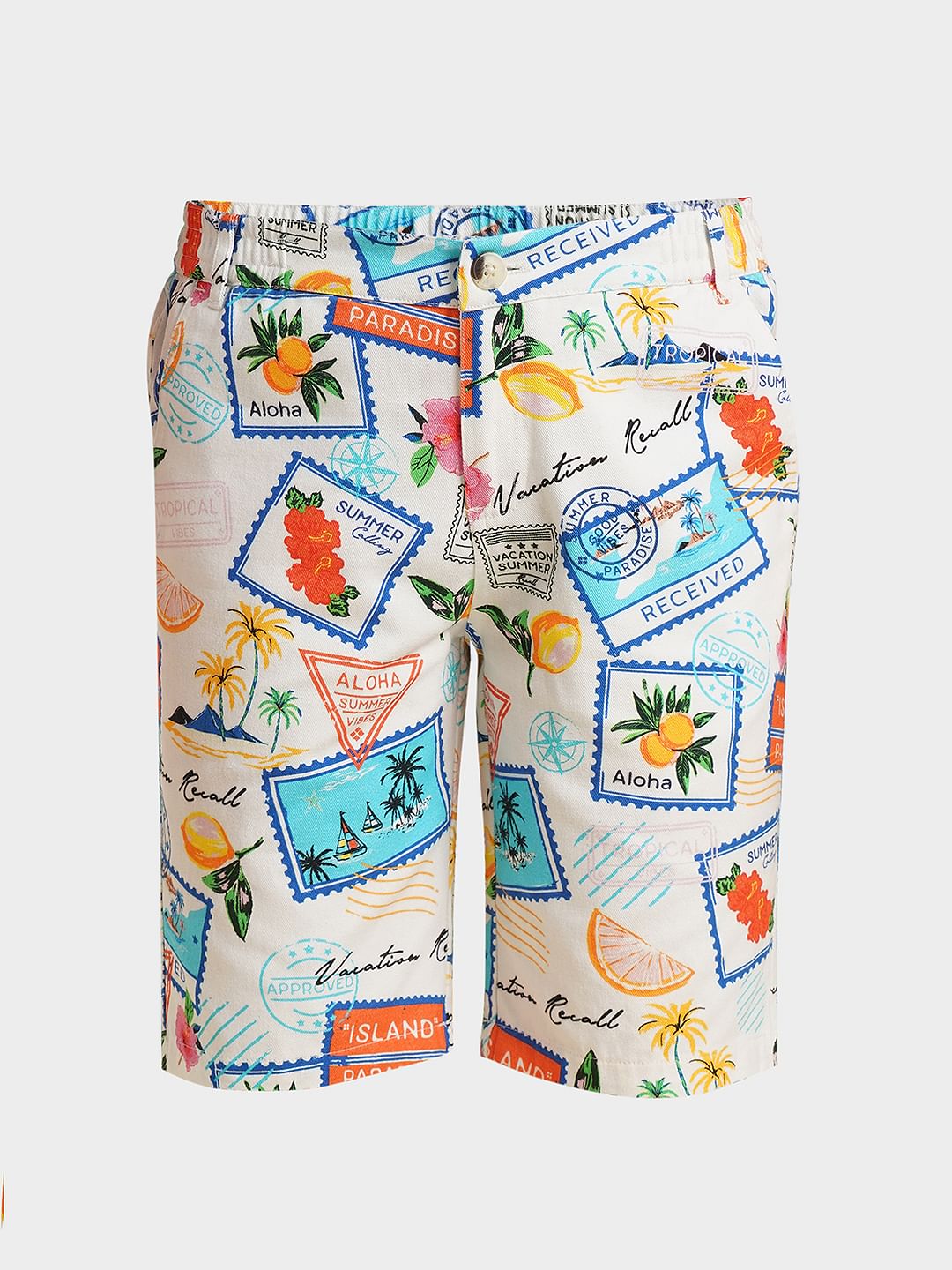 Boys White Stamp Print Co-ord Set Shorts