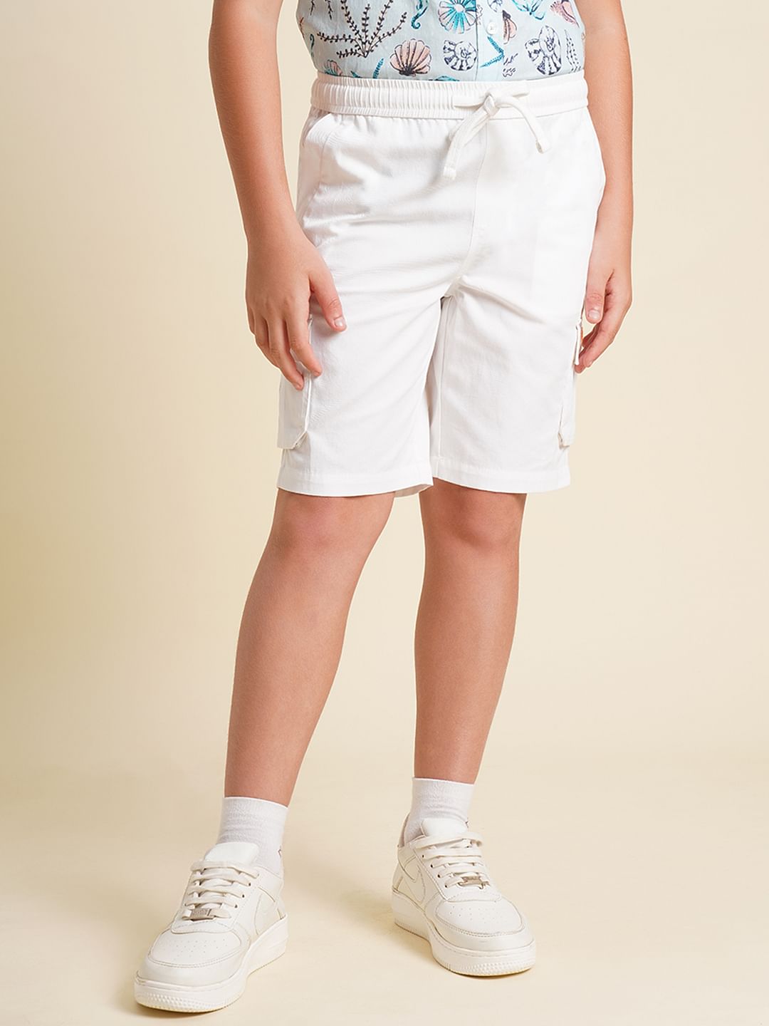 Boys White Cotton Shorts