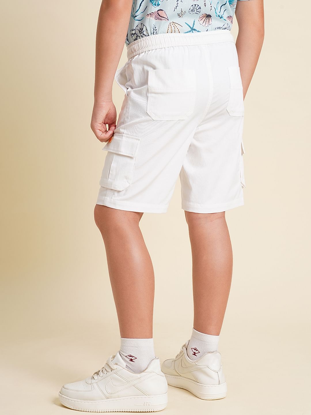 Boys White Cotton Shorts