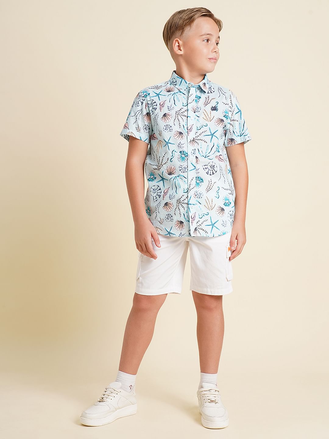 Boys White Cotton Shorts