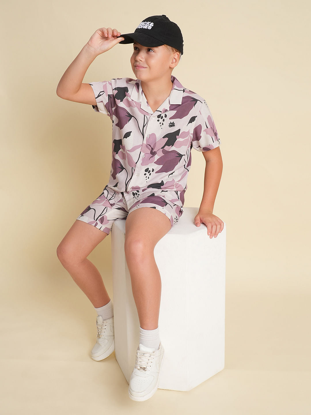 Boys Brown Printed Co-ord Set Shorts