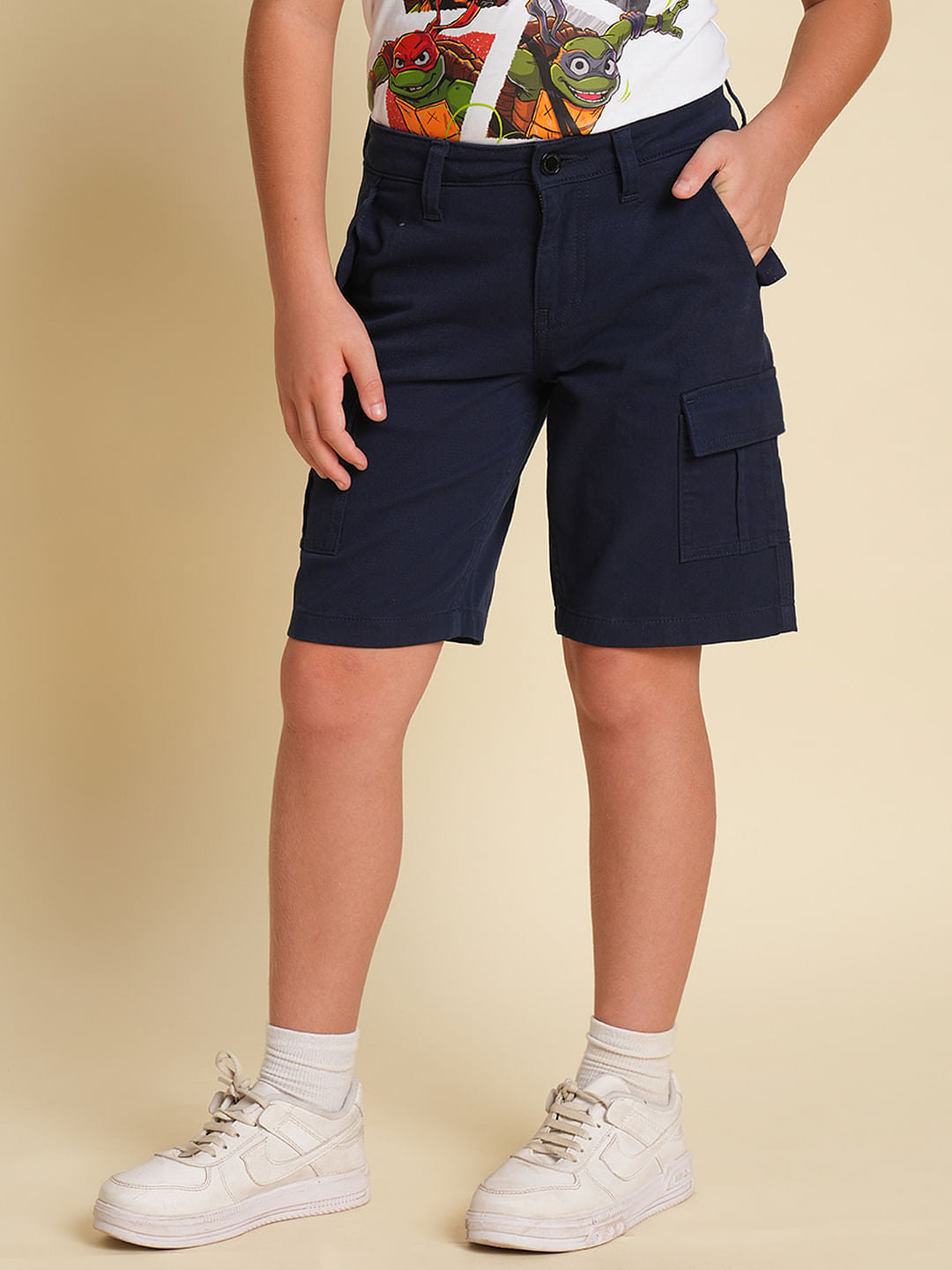 Boys Dark Blue Cotton Casual Shorts