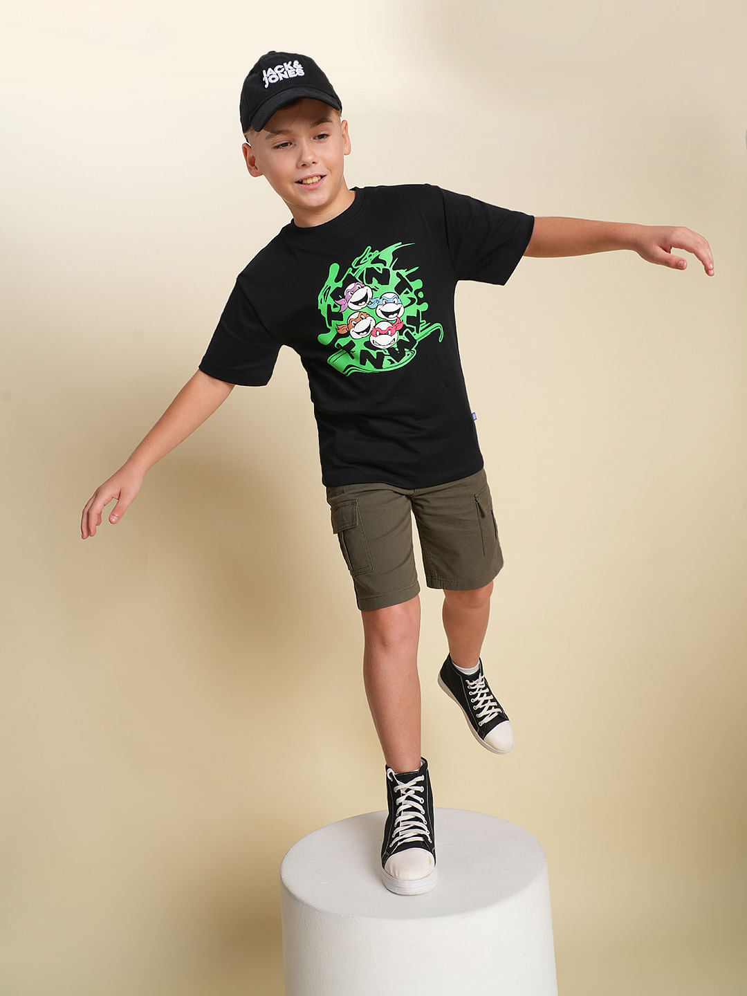 Boys Olive Cotton Casual Shorts