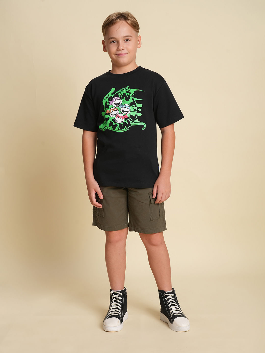 Boys Olive Cotton Casual Shorts