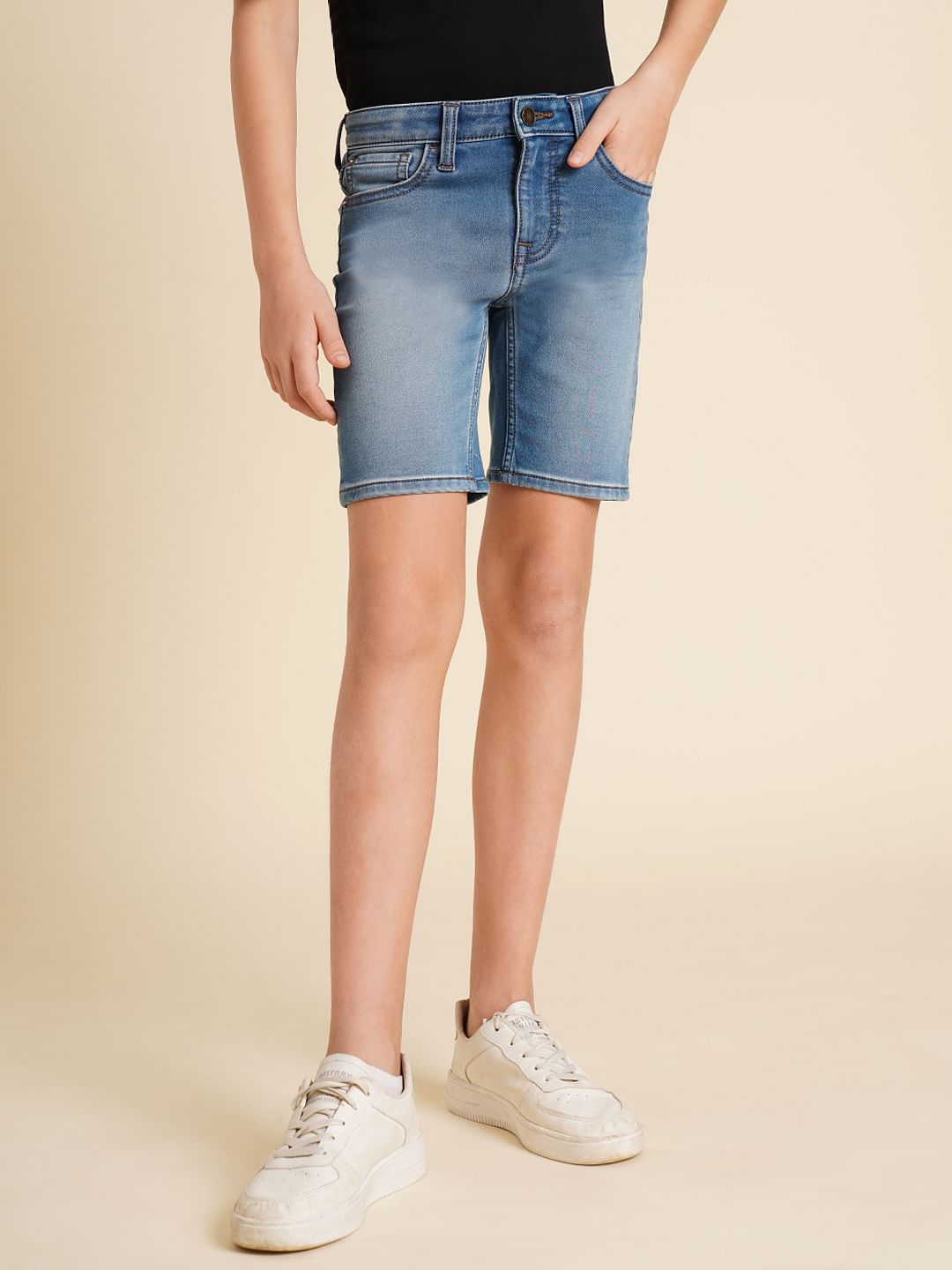 Boys Blue Mid Rise Denim Shorts