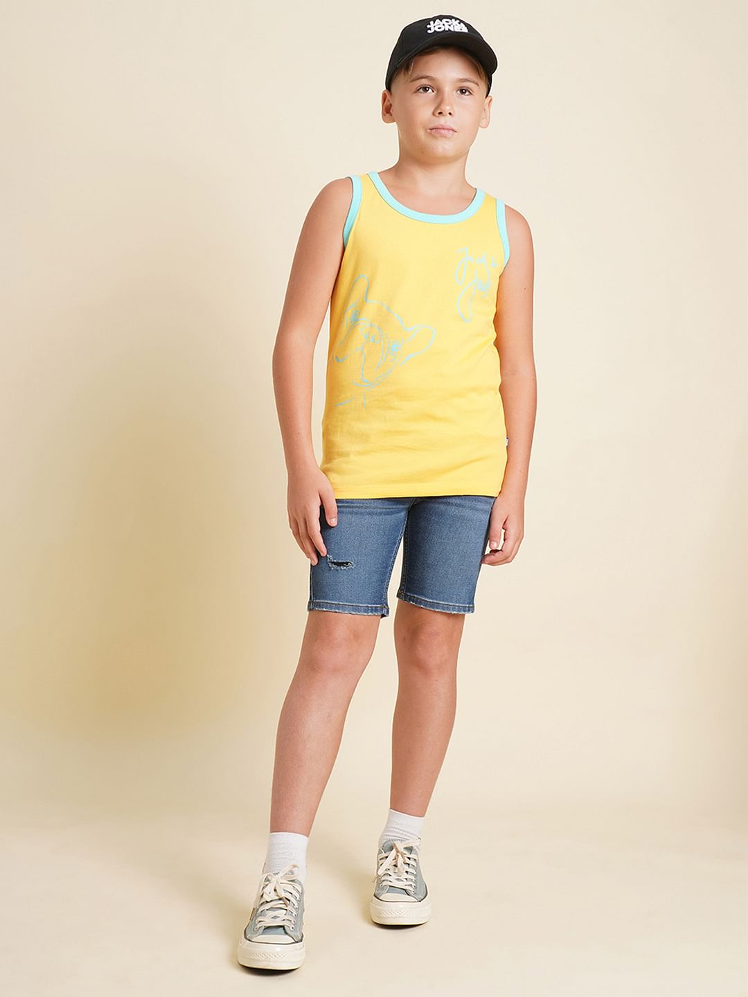 Boys Dark Blue Distressed Denim Shorts