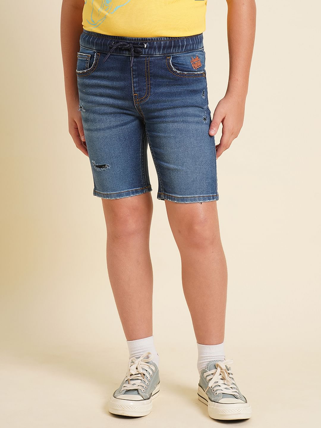 Boys Dark Blue Distressed Denim Shorts