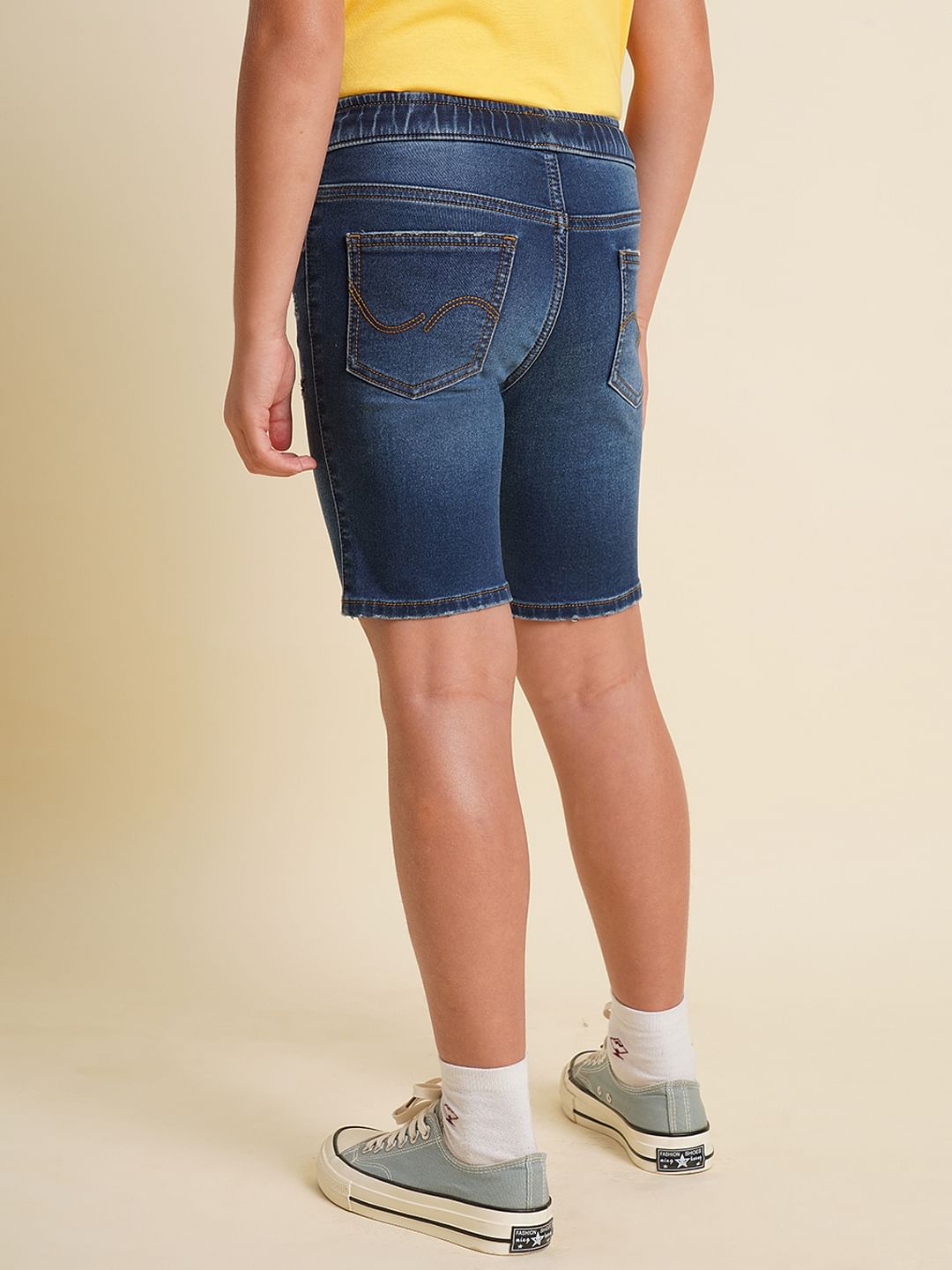 Boys Dark Blue Distressed Denim Shorts