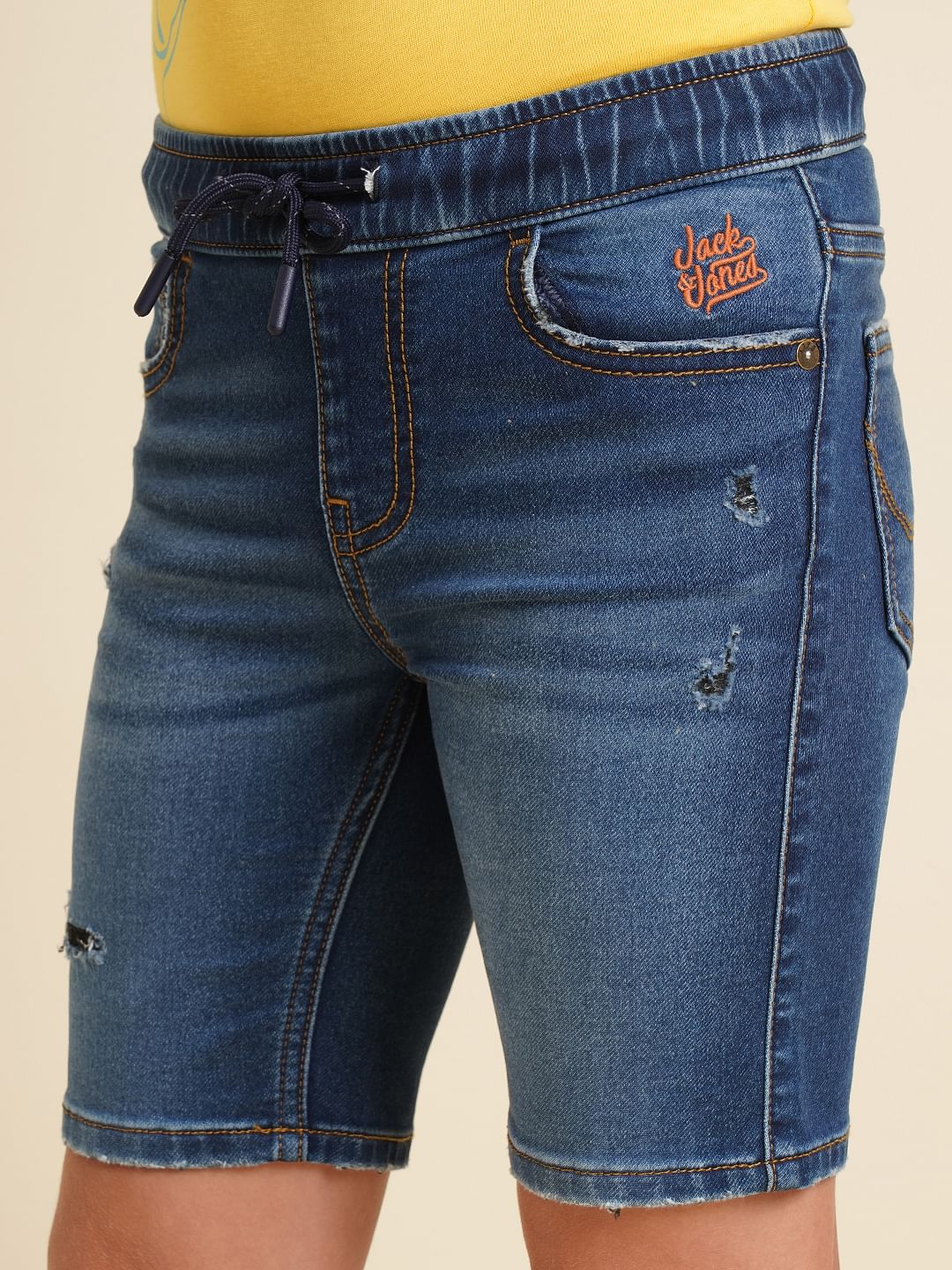 Boys Dark Blue Distressed Denim Shorts