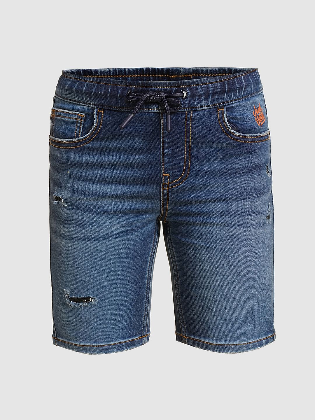 Boys Dark Blue Distressed Denim Shorts