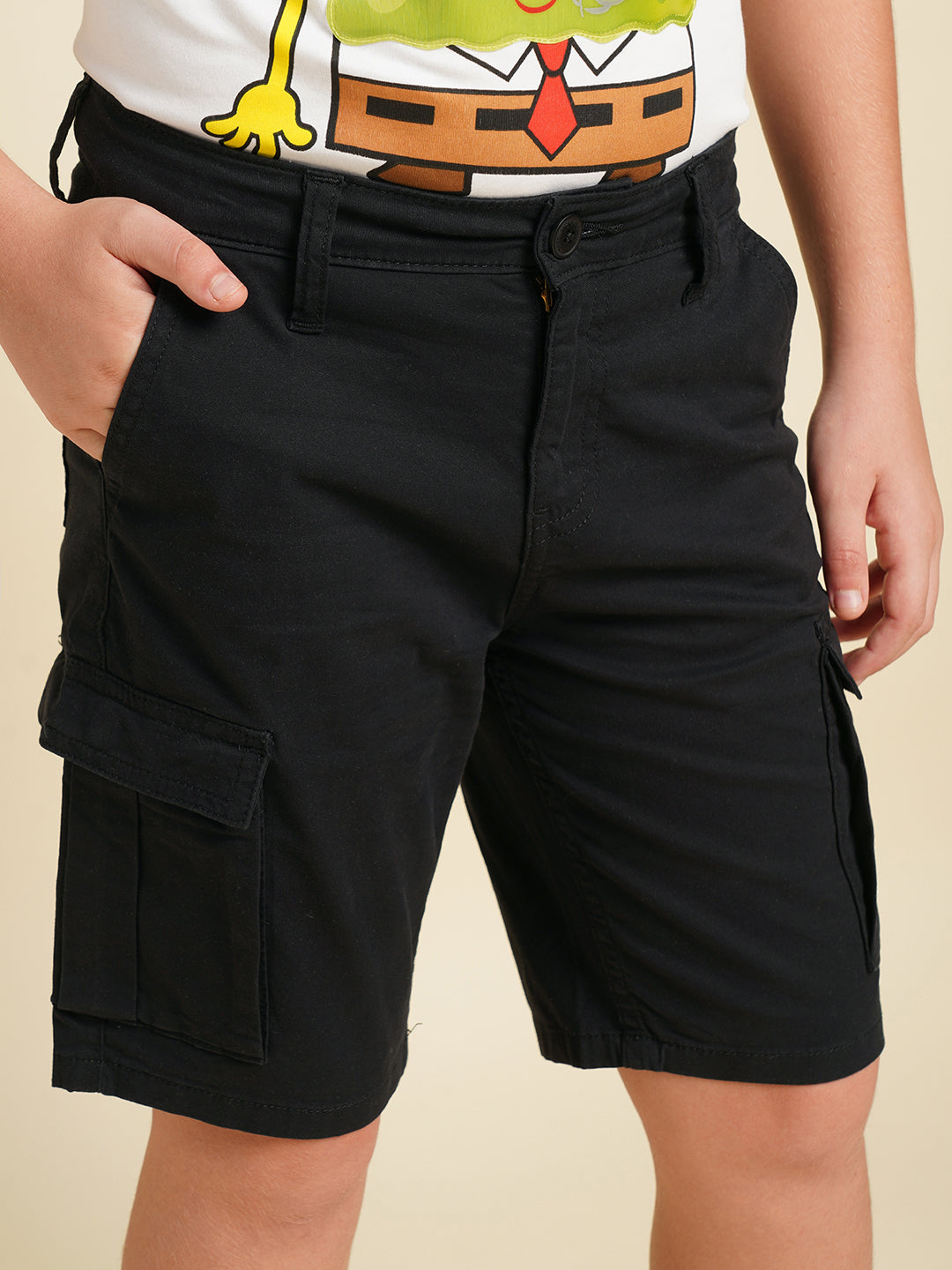 JACK&JONES JUNIOR Boys Black Mid Rise Shorts