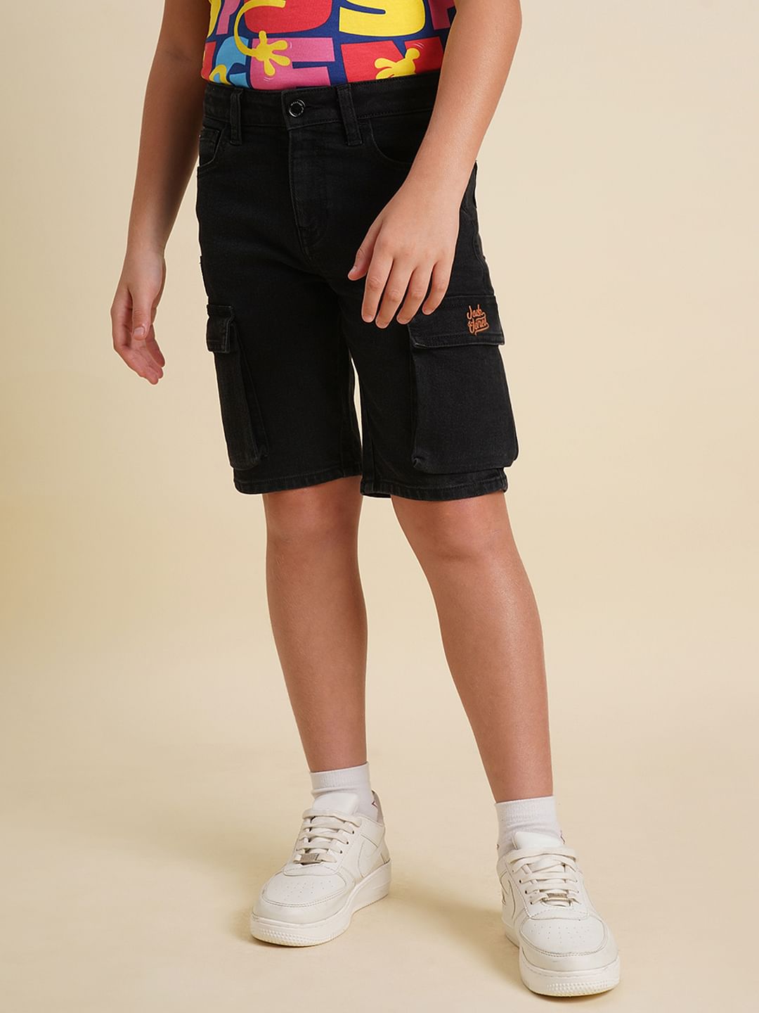 Boys Black Cotton Denim Shorts