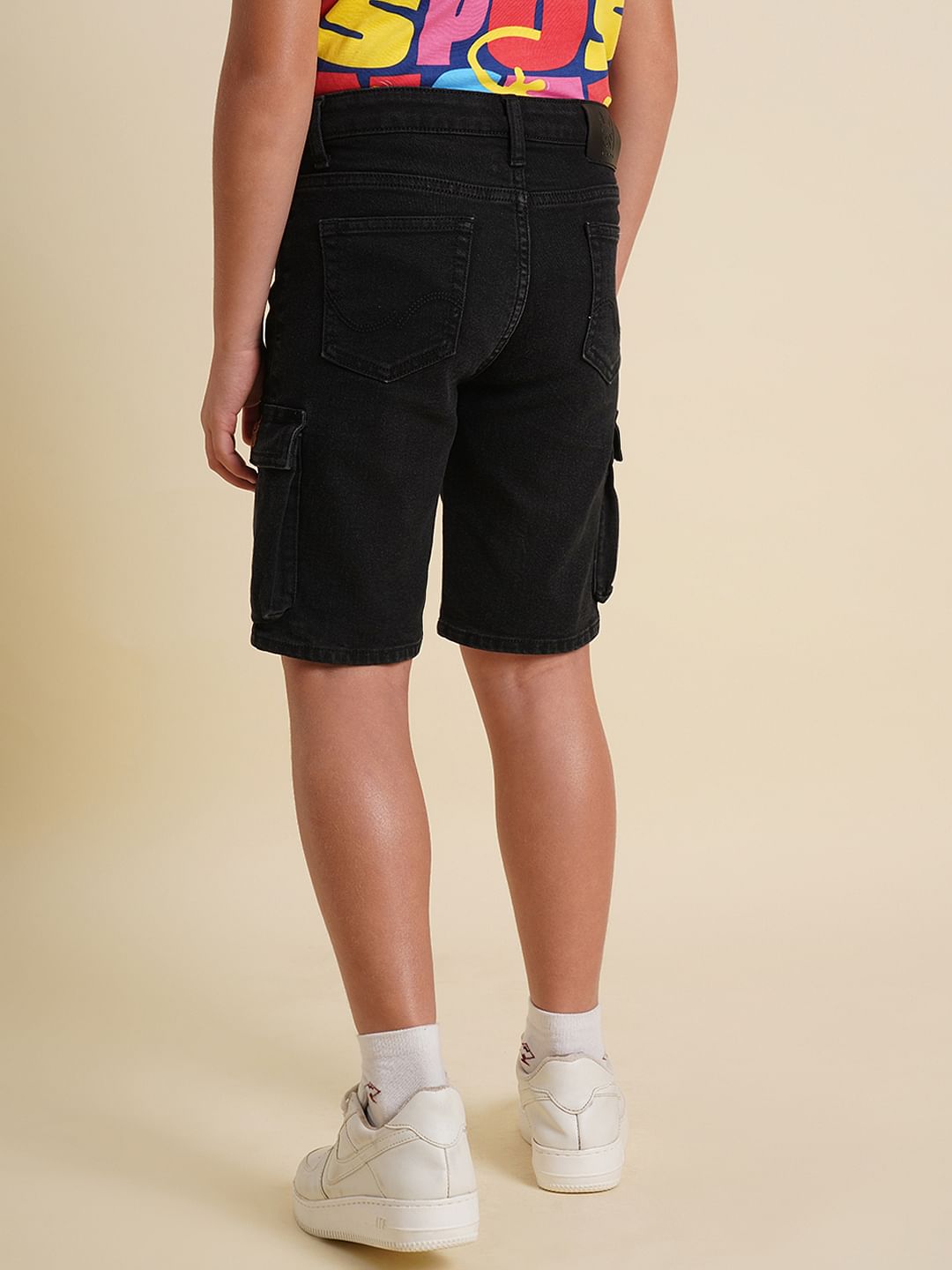 Boys Black Cotton Denim Shorts