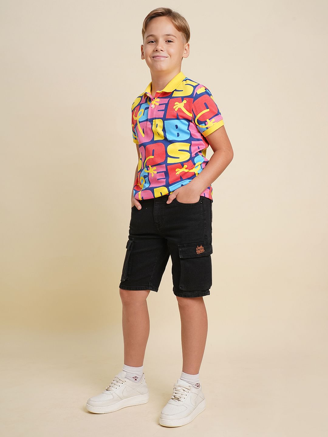 Boys Black Cotton Denim Shorts