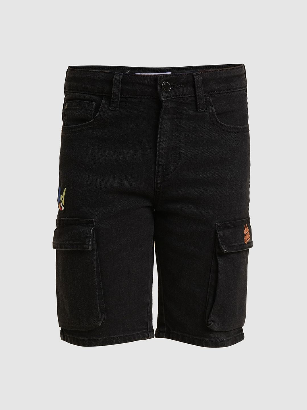 Boys Black Cotton Denim Shorts