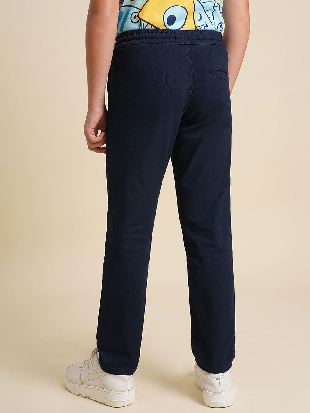 Boys Dark Blue Mid Rise Cotton Pants