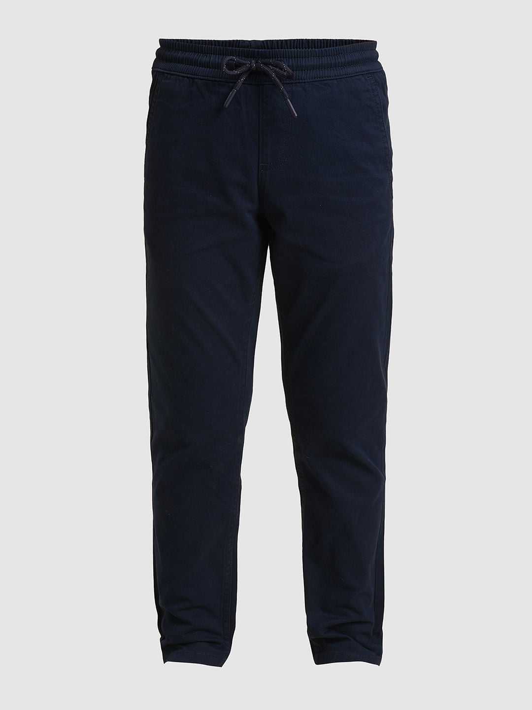 Boys Dark Blue Mid Rise Cotton Pants