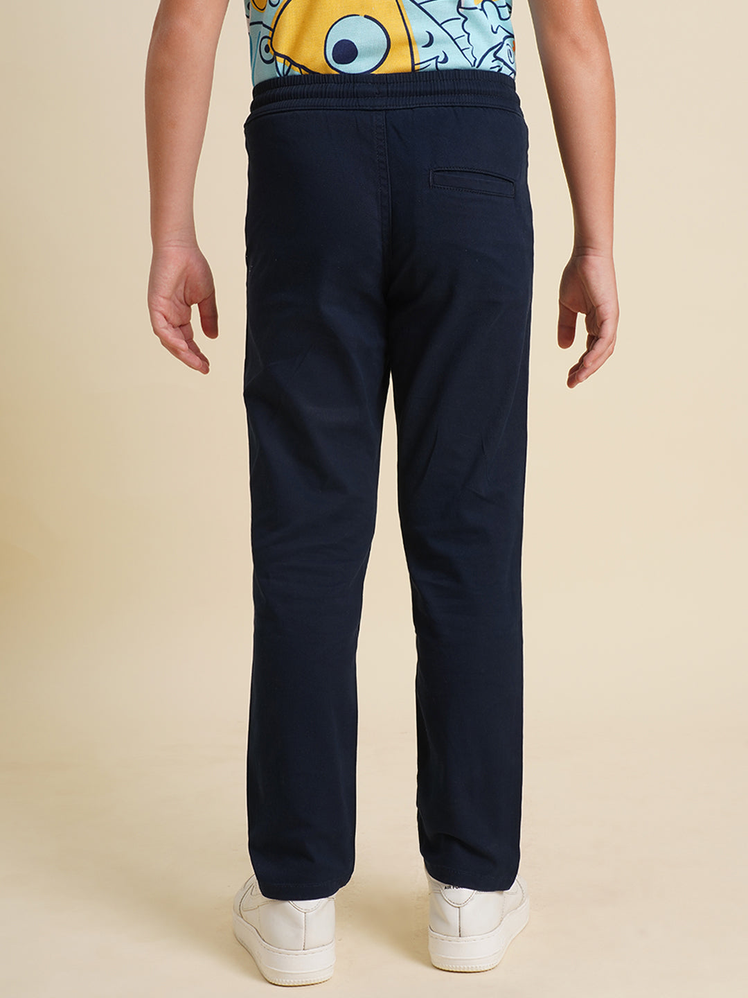 Boys Dark Blue Mid Rise Cotton Pants