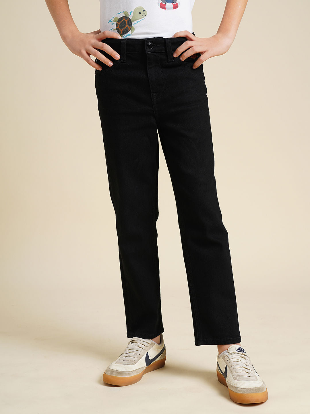 Boys Black Mid Rise Cropped Jeans