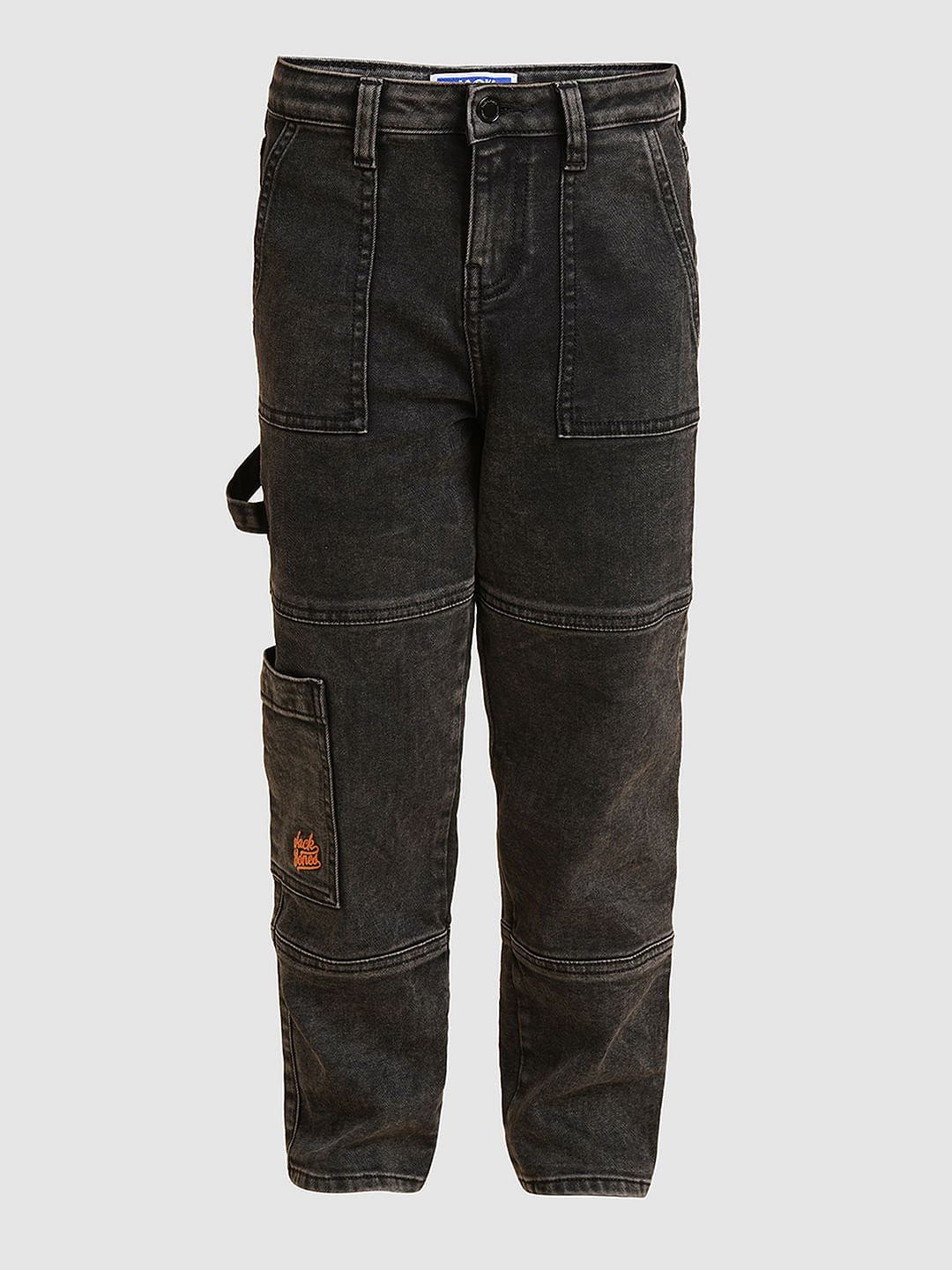Boys Black Mid Rise Loose Fit Jeans
