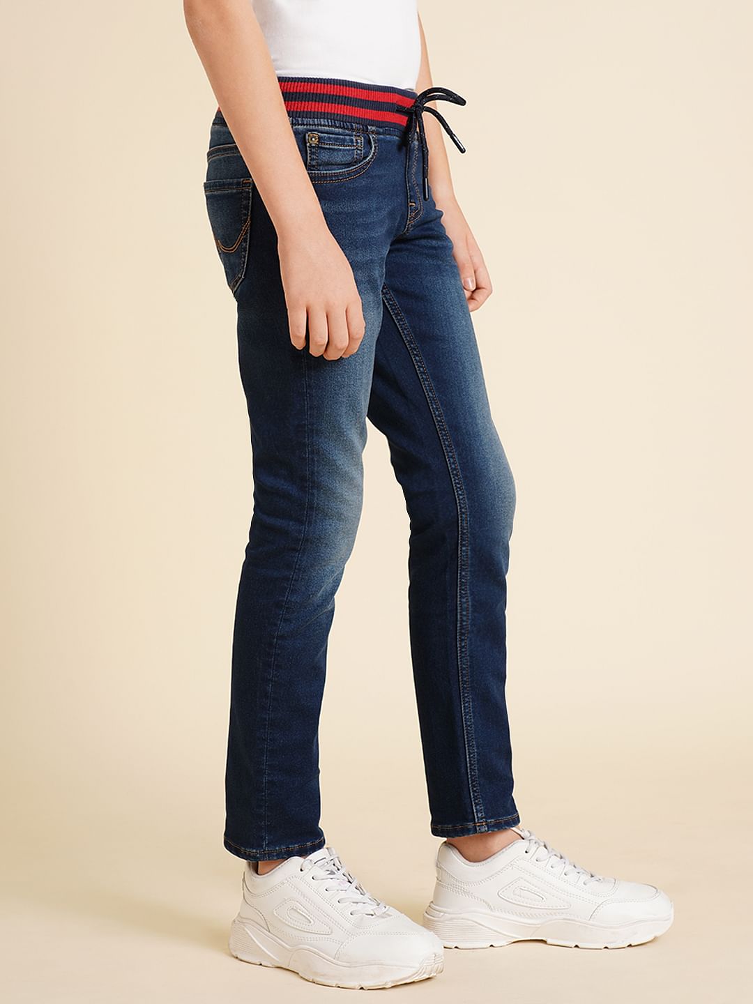 Boys Blue Elasticated Waistband Straight Fit Jeans