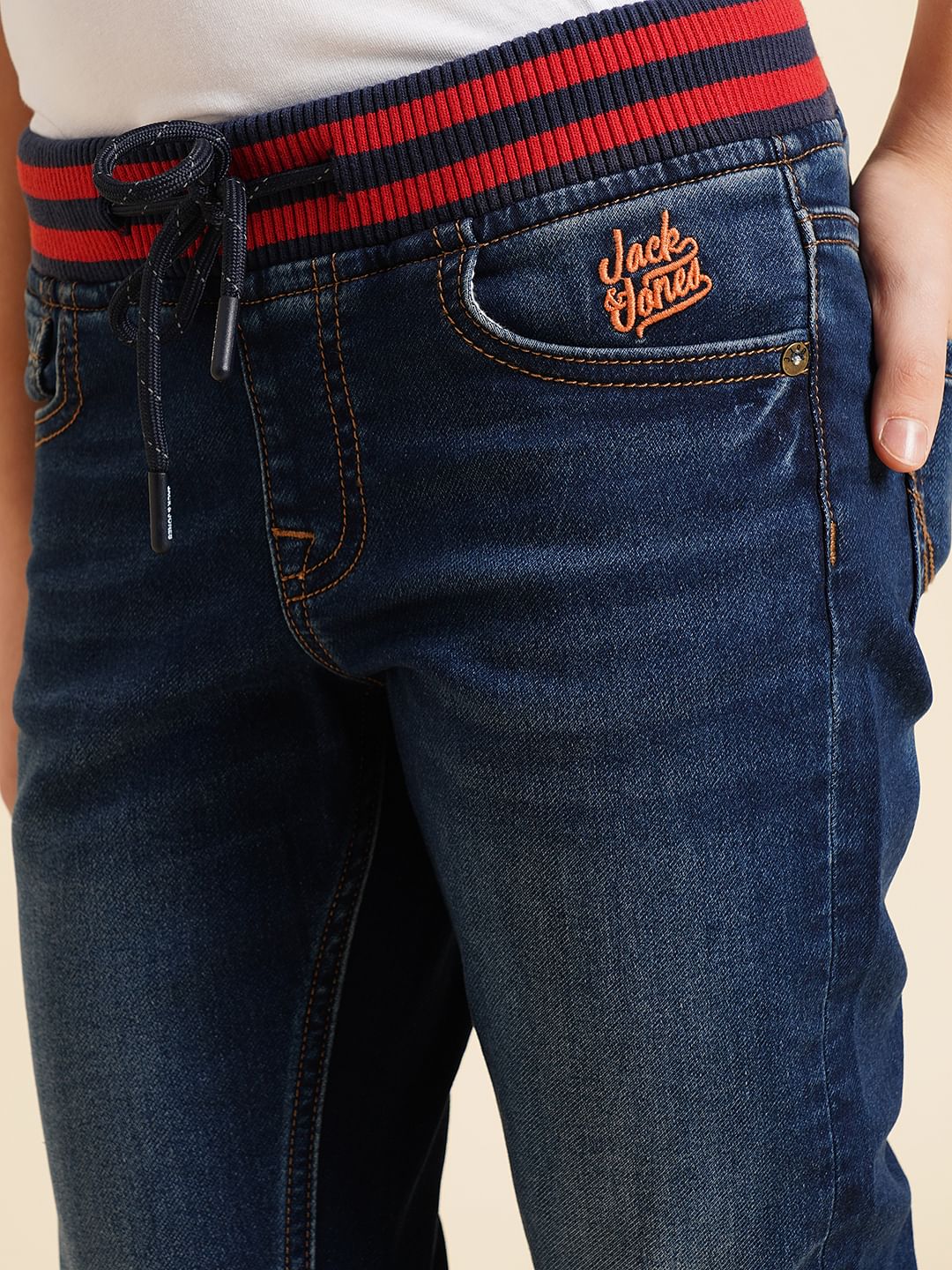 Boys Blue Elasticated Waistband Straight Fit Jeans