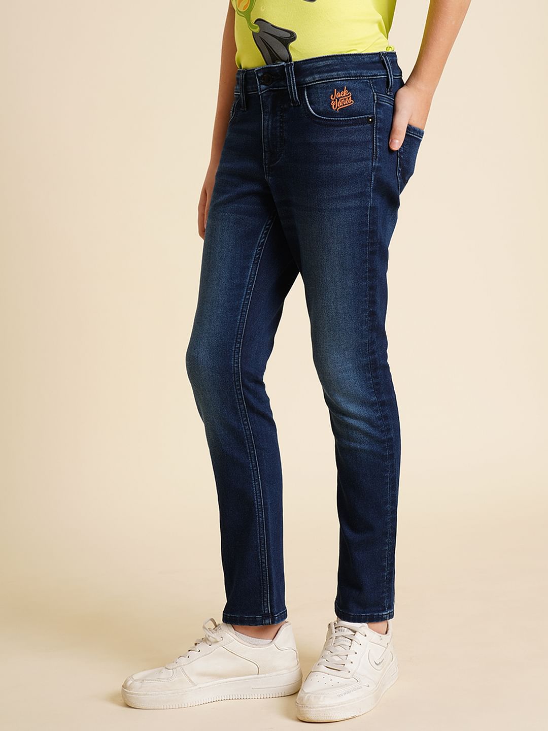 Boys Dark Blue Mid Rise Straight Fit Jeans