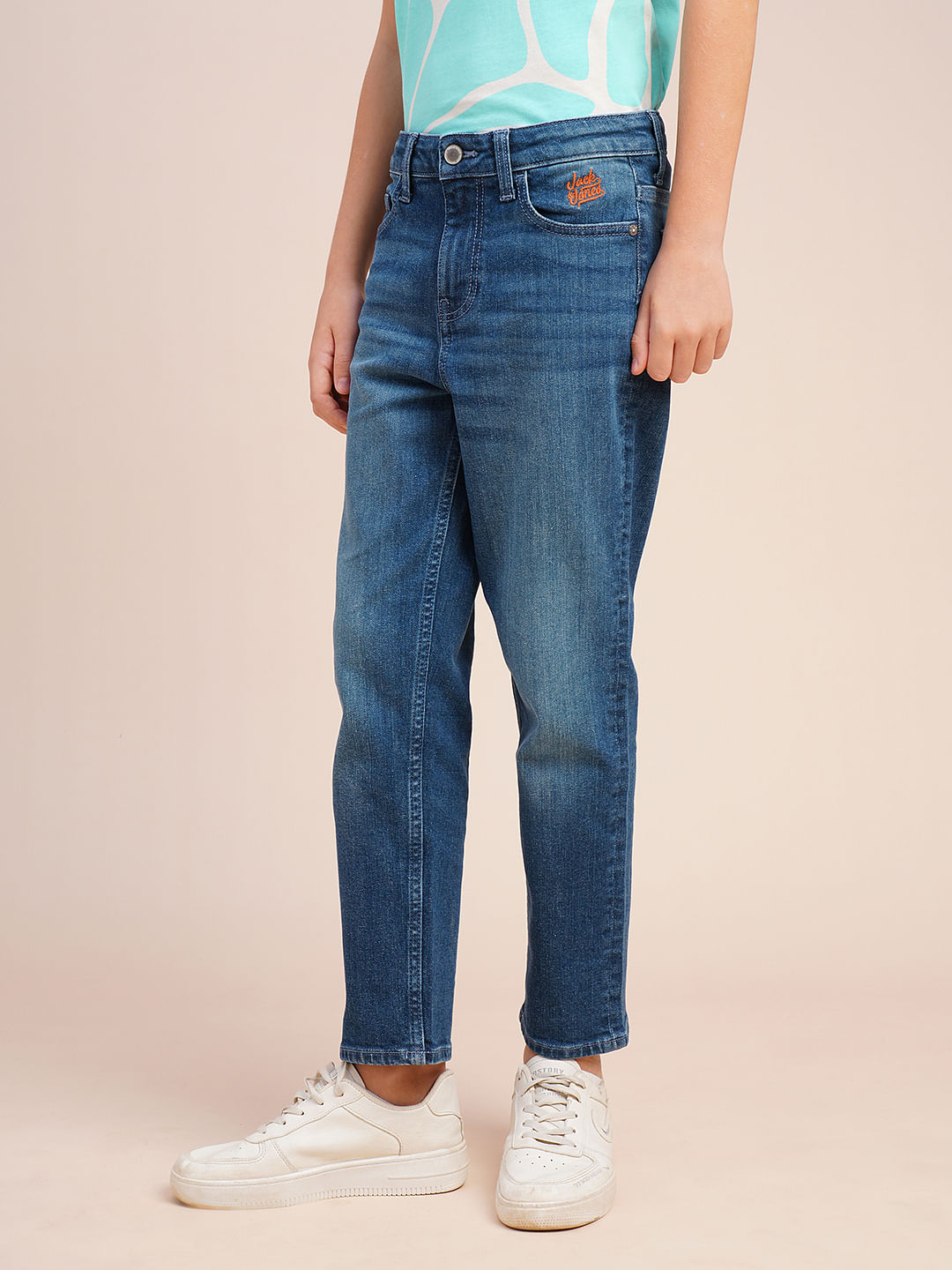 Boys Blue Mid Rise Cropped Jeans