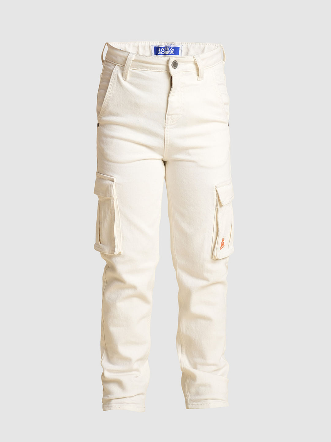 Boys White Mid Rise Cotton Jeans