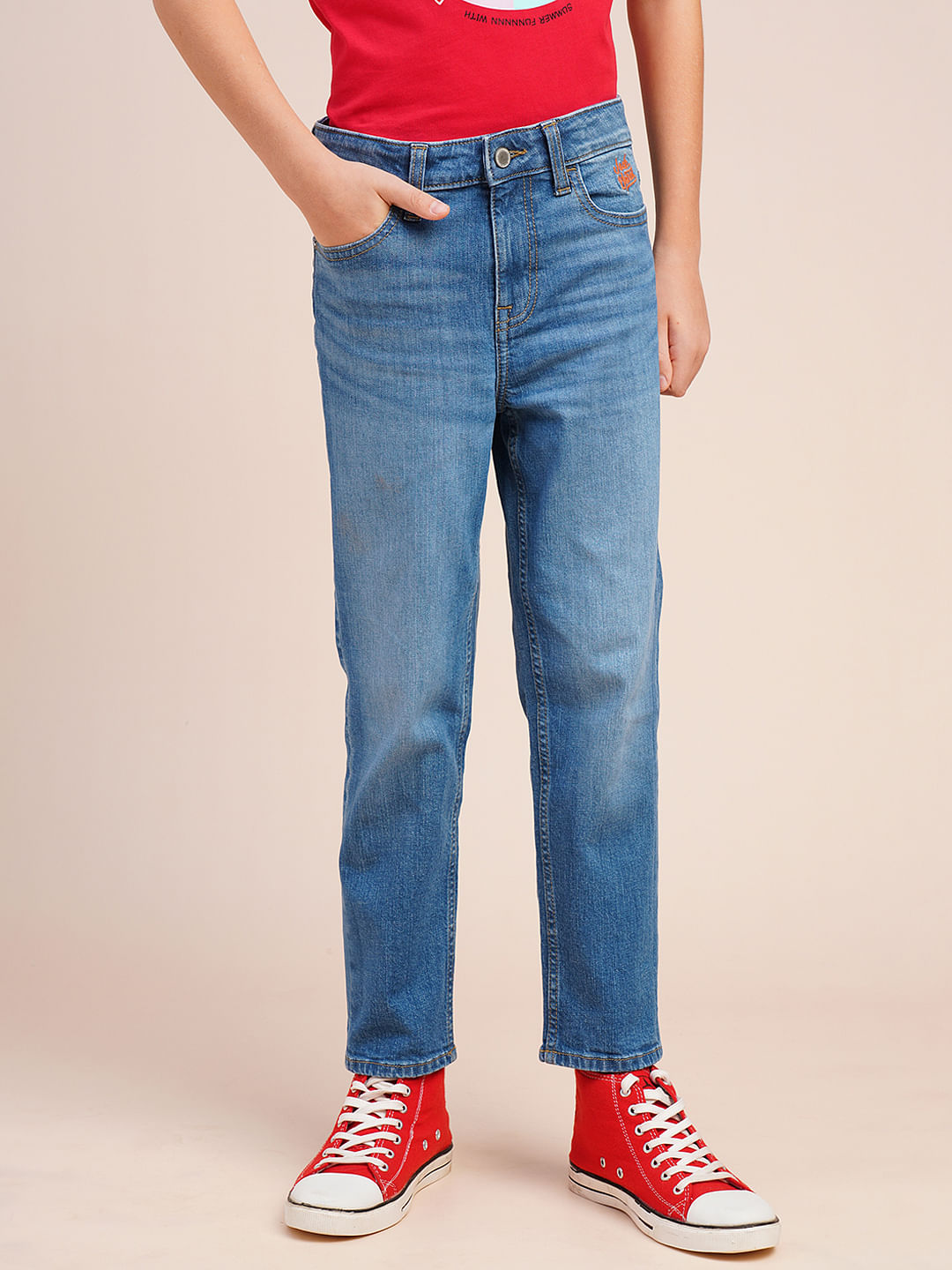 Boys Blue Light Wash Cropped Jeans