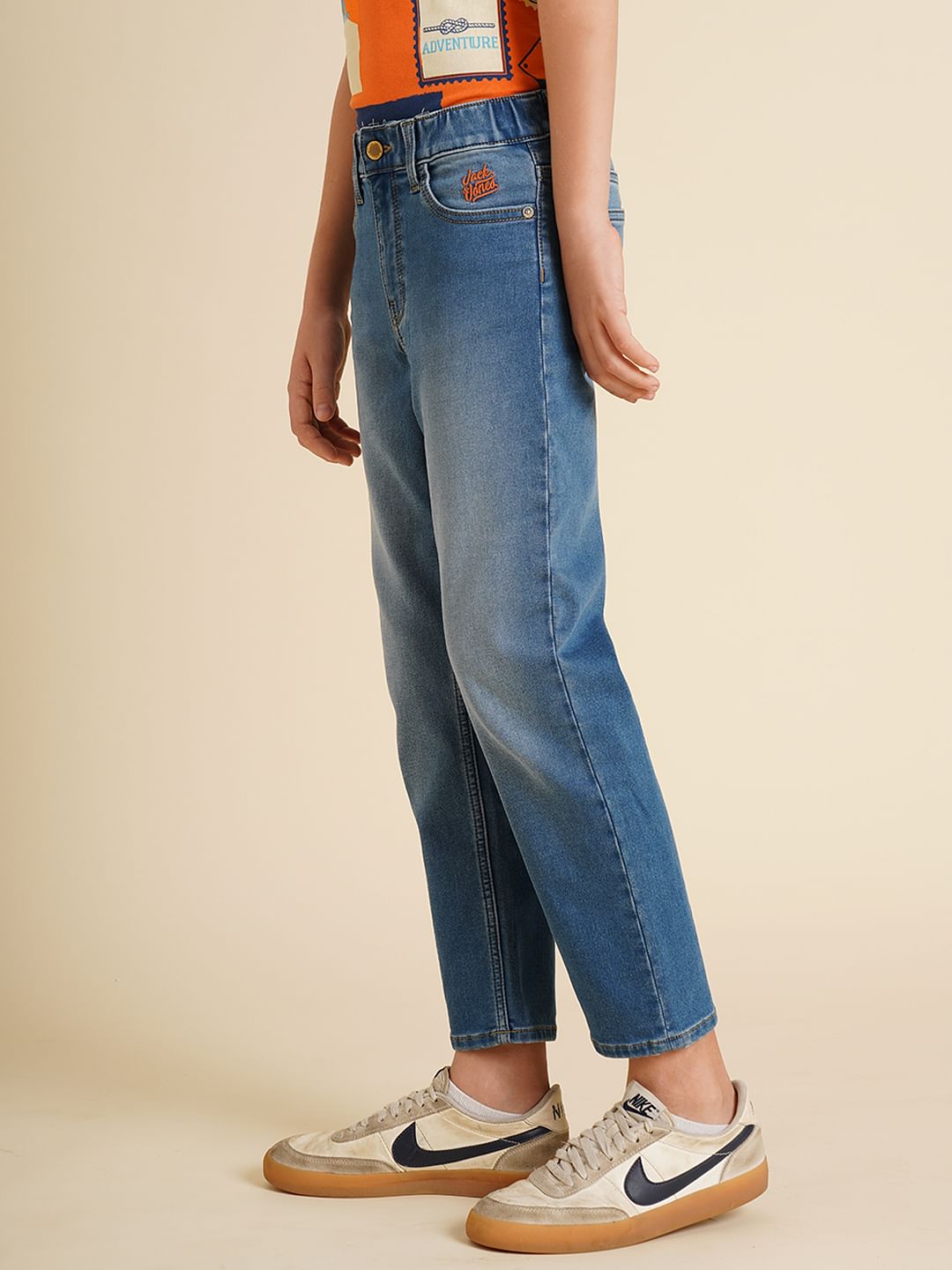 Boys Blue Washed Cotton Straight Fit Jeans