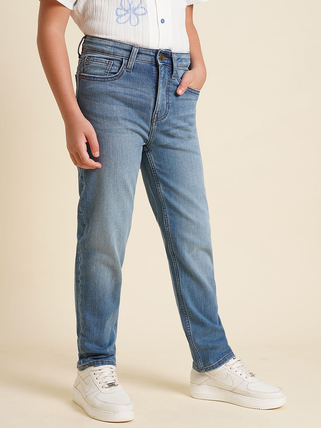 Boys Light Blue Mid Rise Regular Fit Jeans