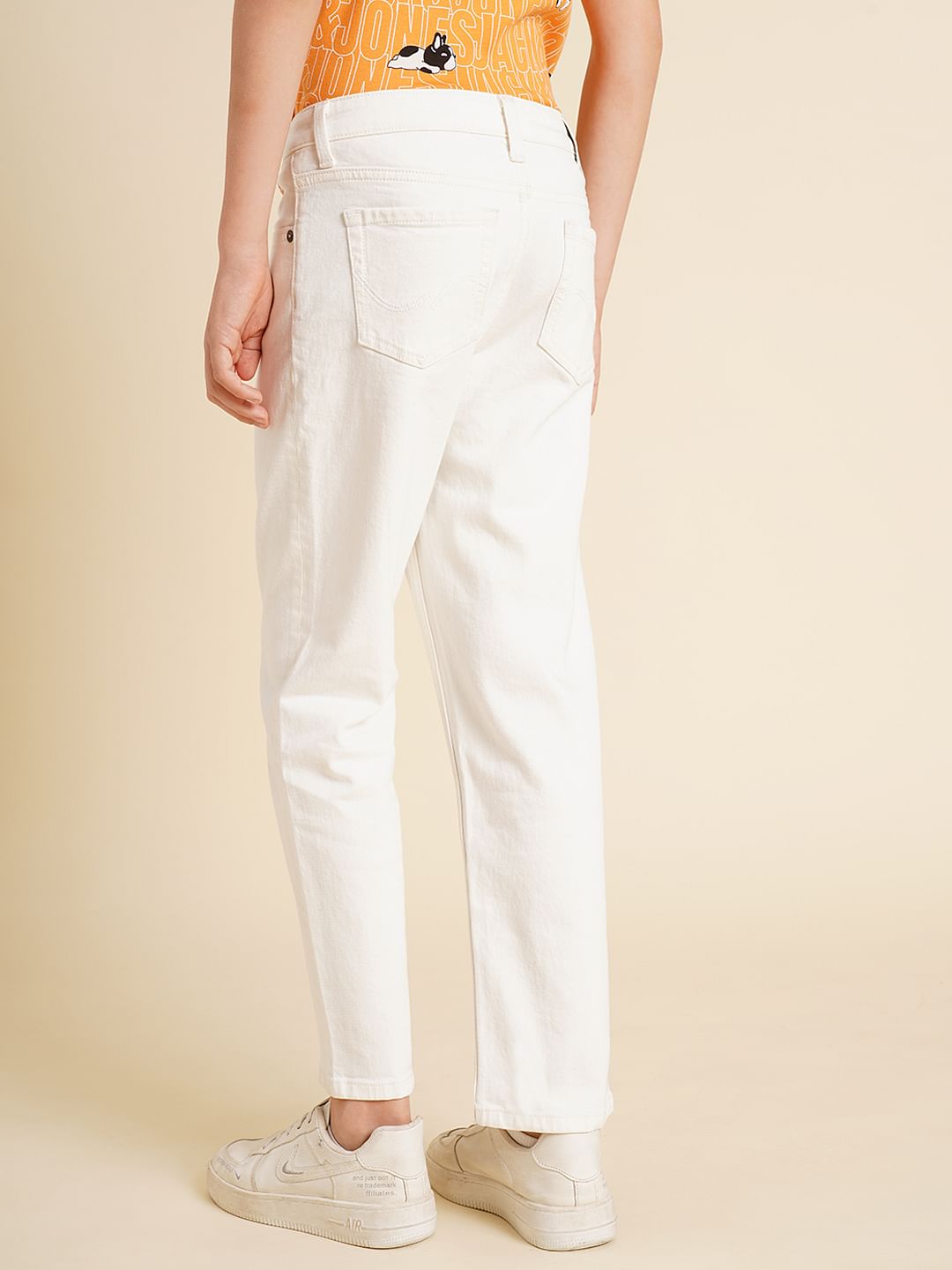 Boys White Mid Rise Cropped Comfort Fit Jeans