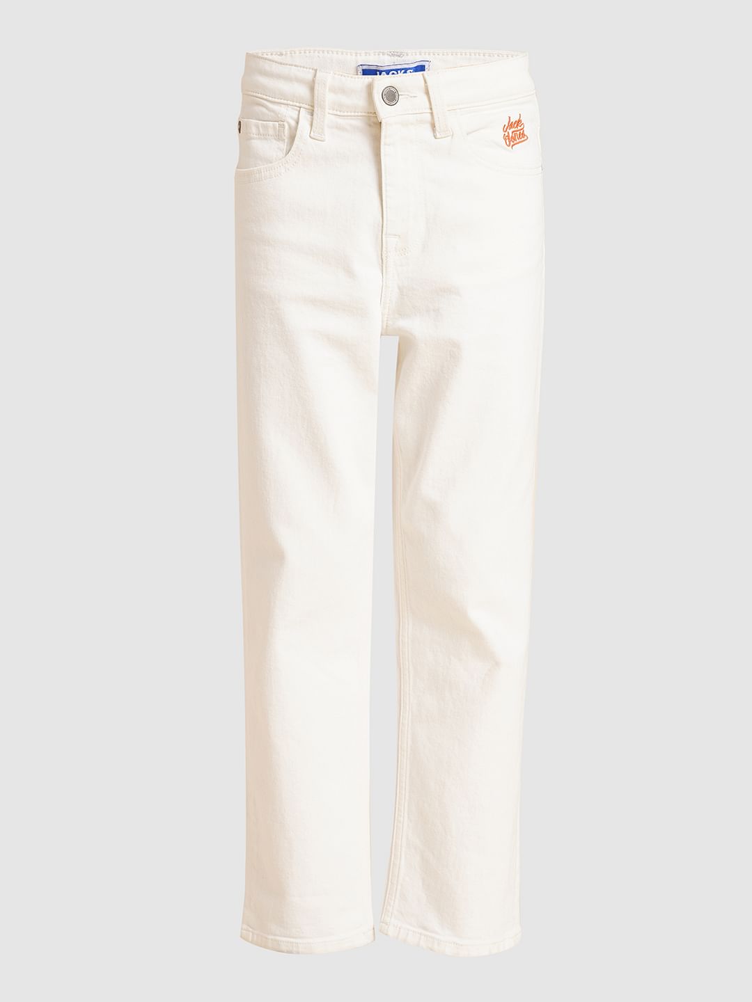 Boys White Mid Rise Cropped Comfort Fit Jeans