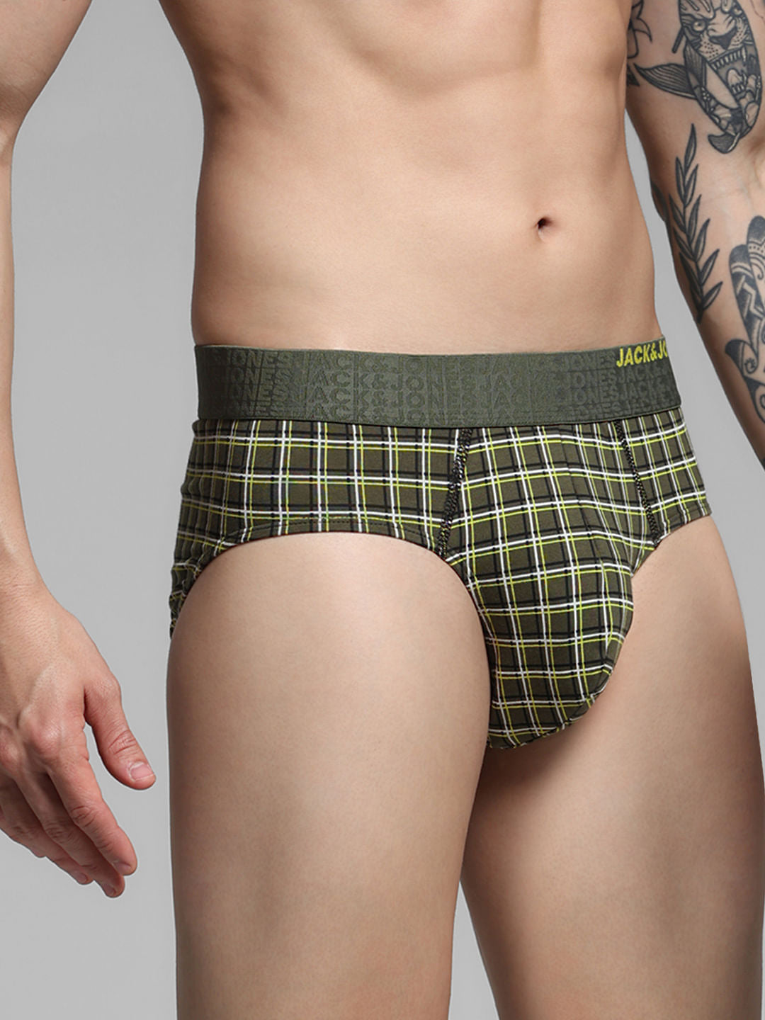 Olive Check Briefs