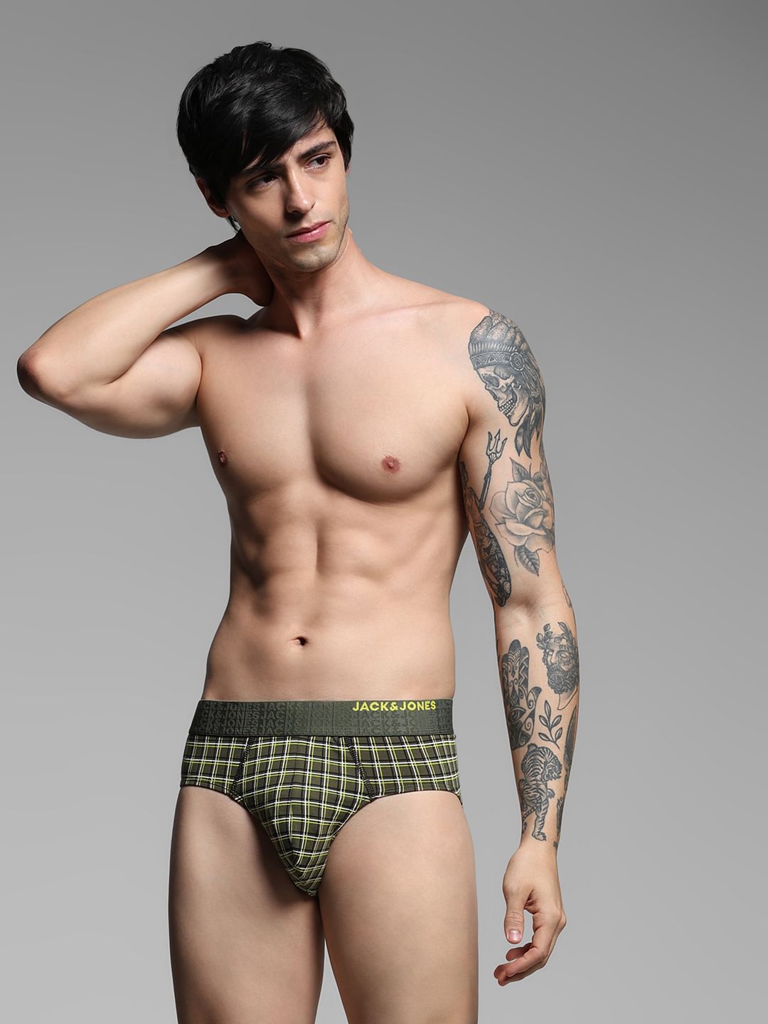 Olive Check Briefs