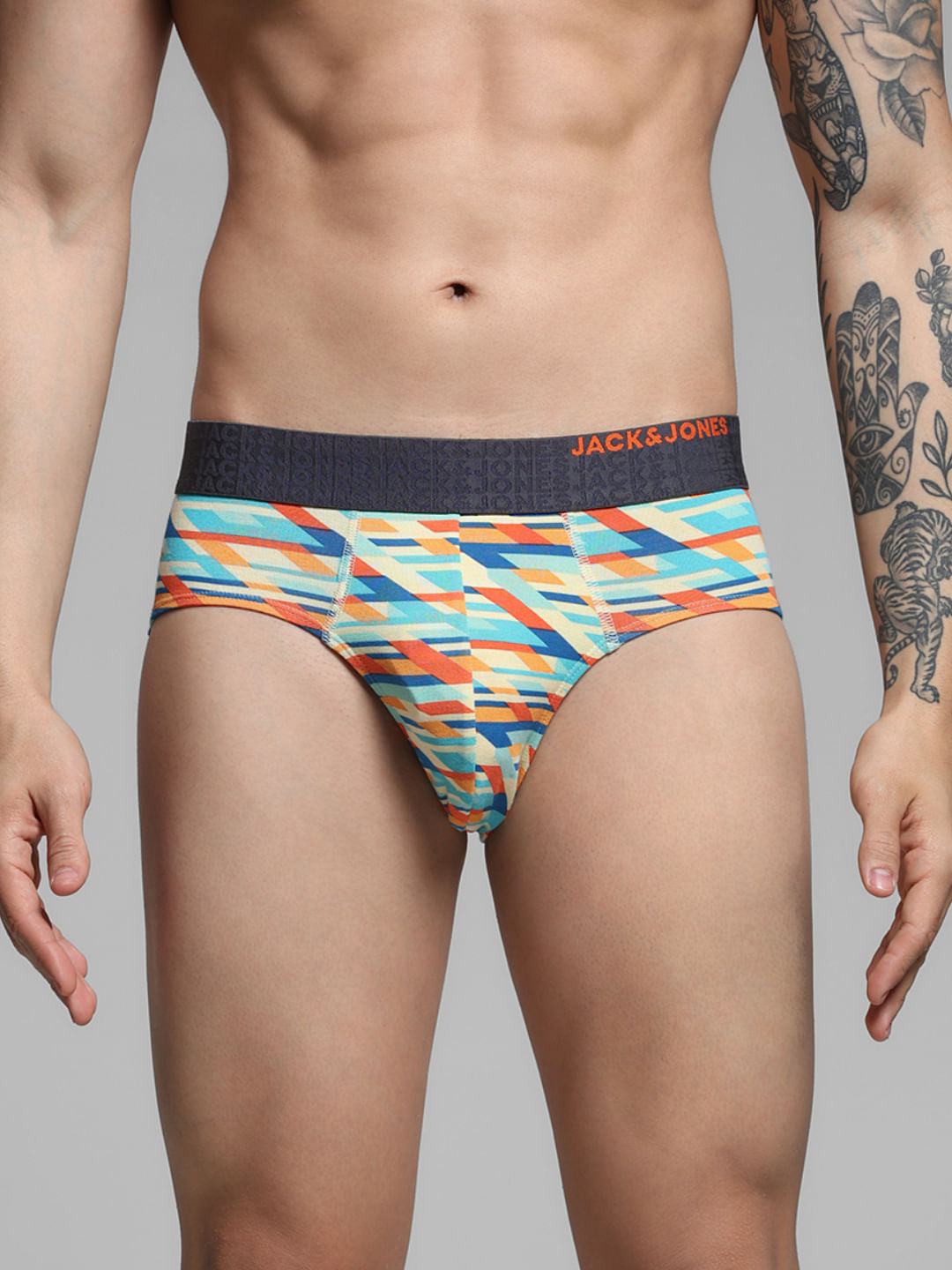 White Abstract Print Briefs - S