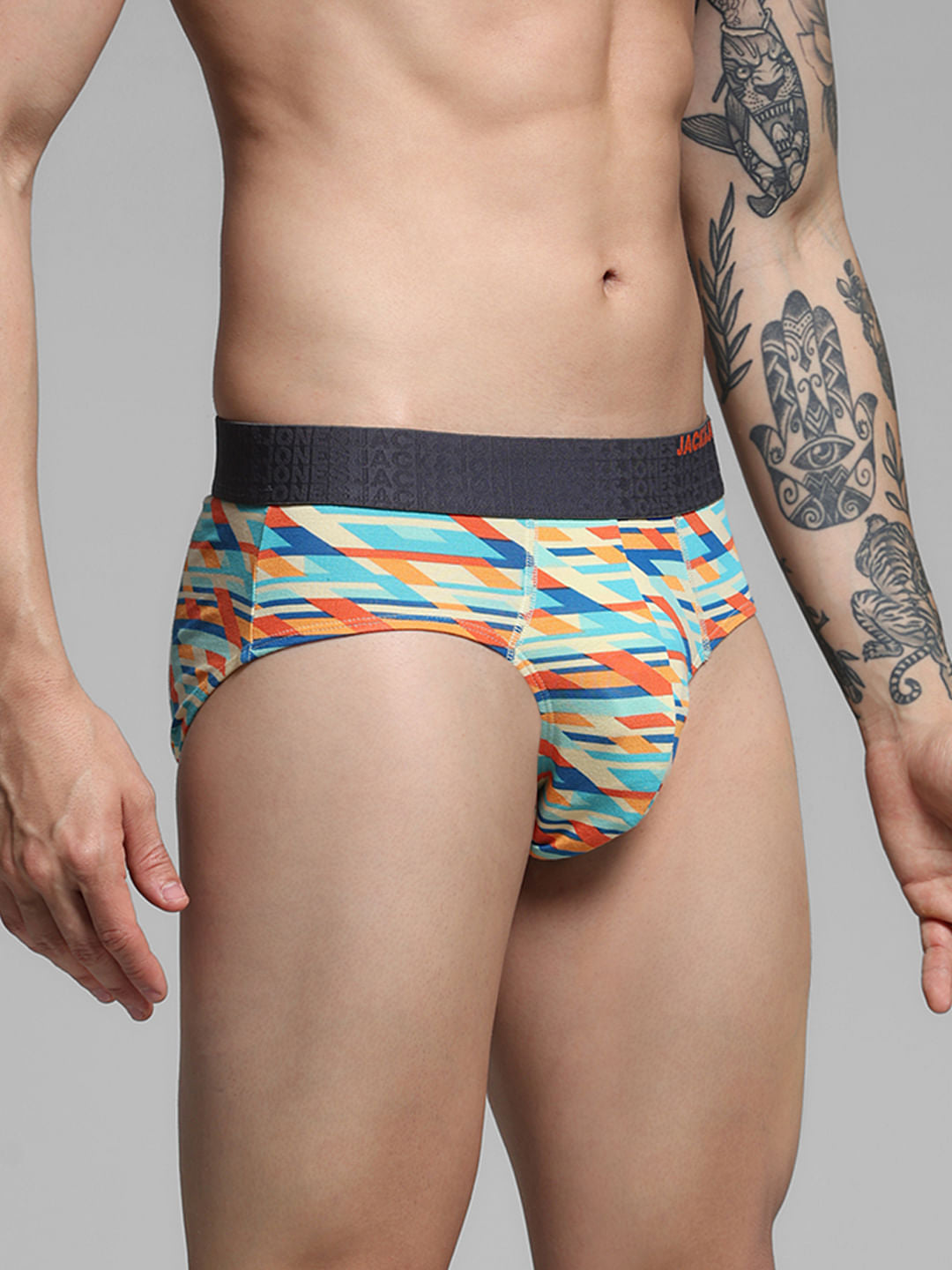 White Abstract Print Briefs