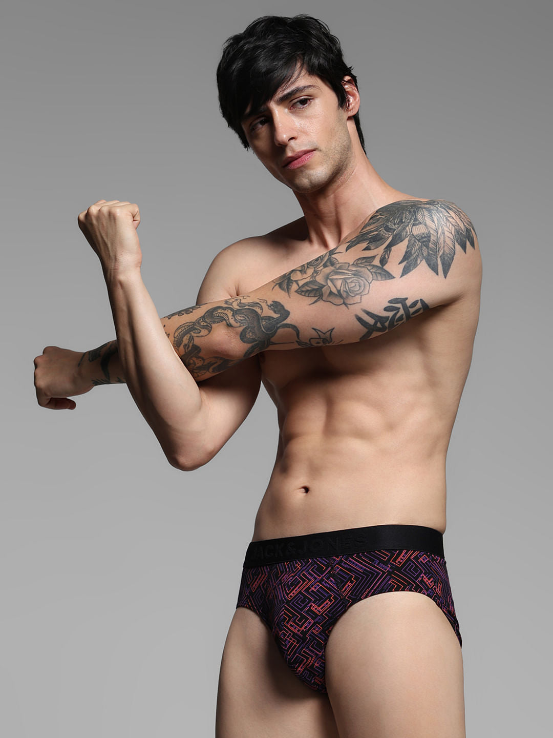 Black Abstract Print Briefs