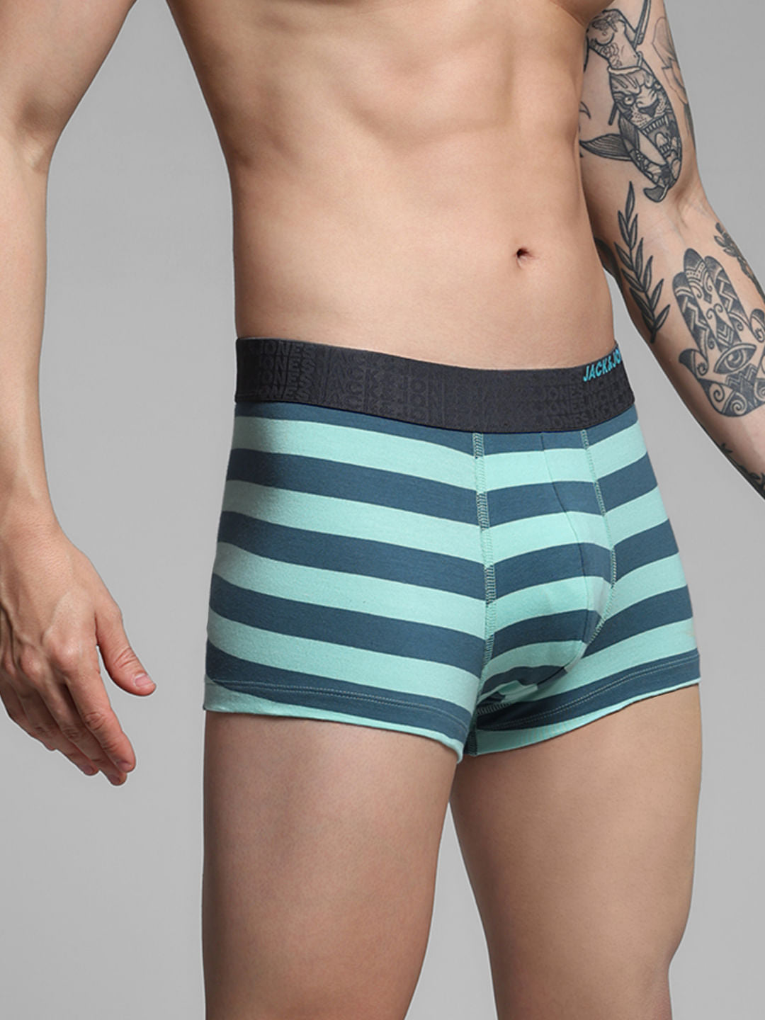 Blue Rugby Striped Print Trunks