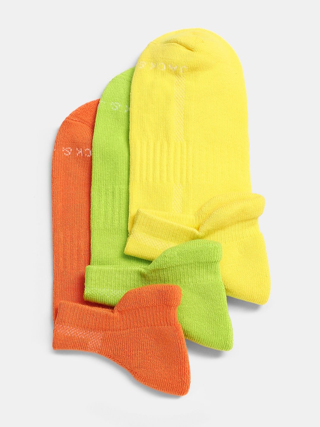 Pack Of 3 Ankle Length Socks - Yellow, Green, Orange - ONE