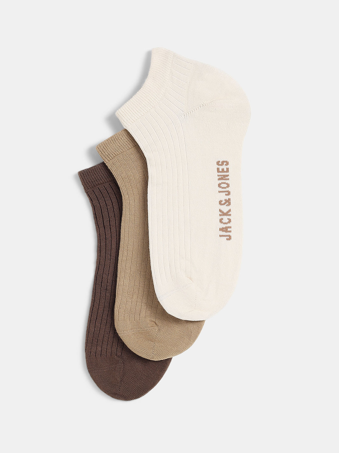 Pack Of 3 Ankle Length Socks - Beige, Light Brown, Dark Brown - ONE
