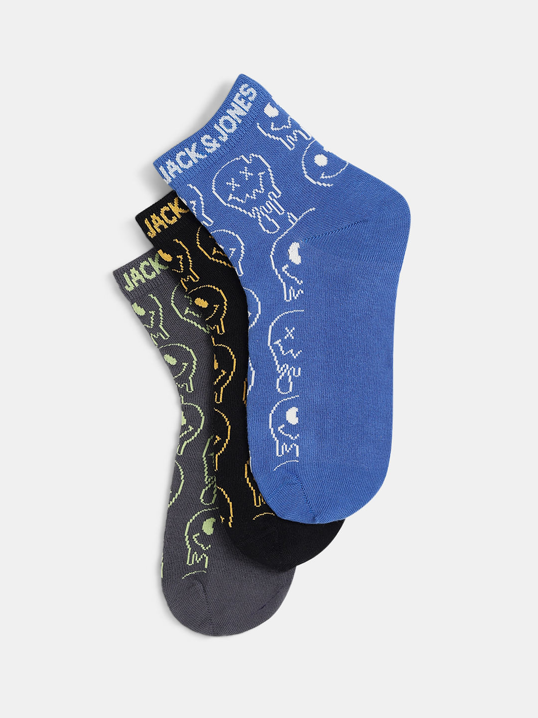 Pack Of 3 Mid Length Socks - Blue, Black, Grey - ONE