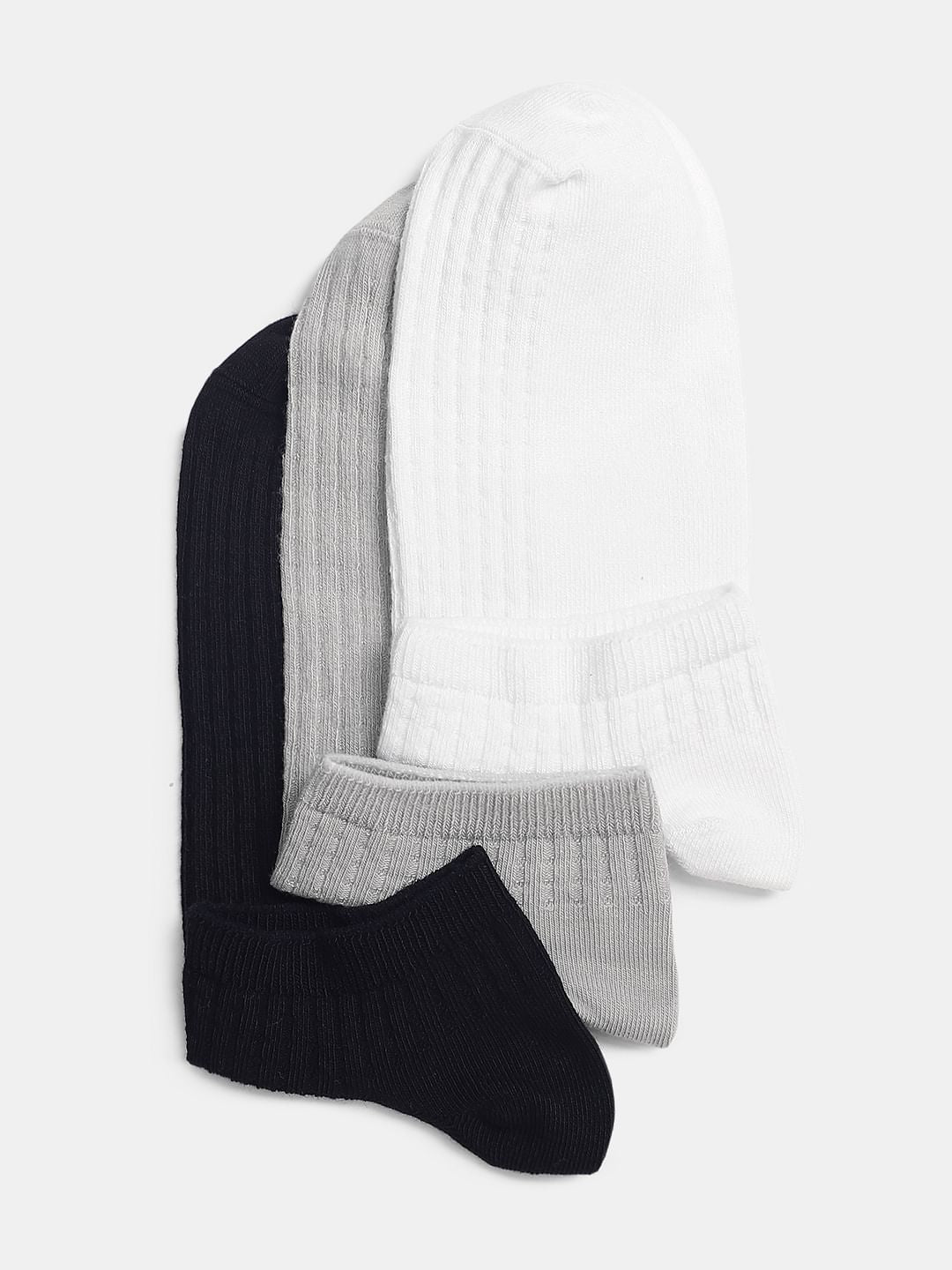Pack Of 3 Waffle Knit Ankle Length Socks - ONE
