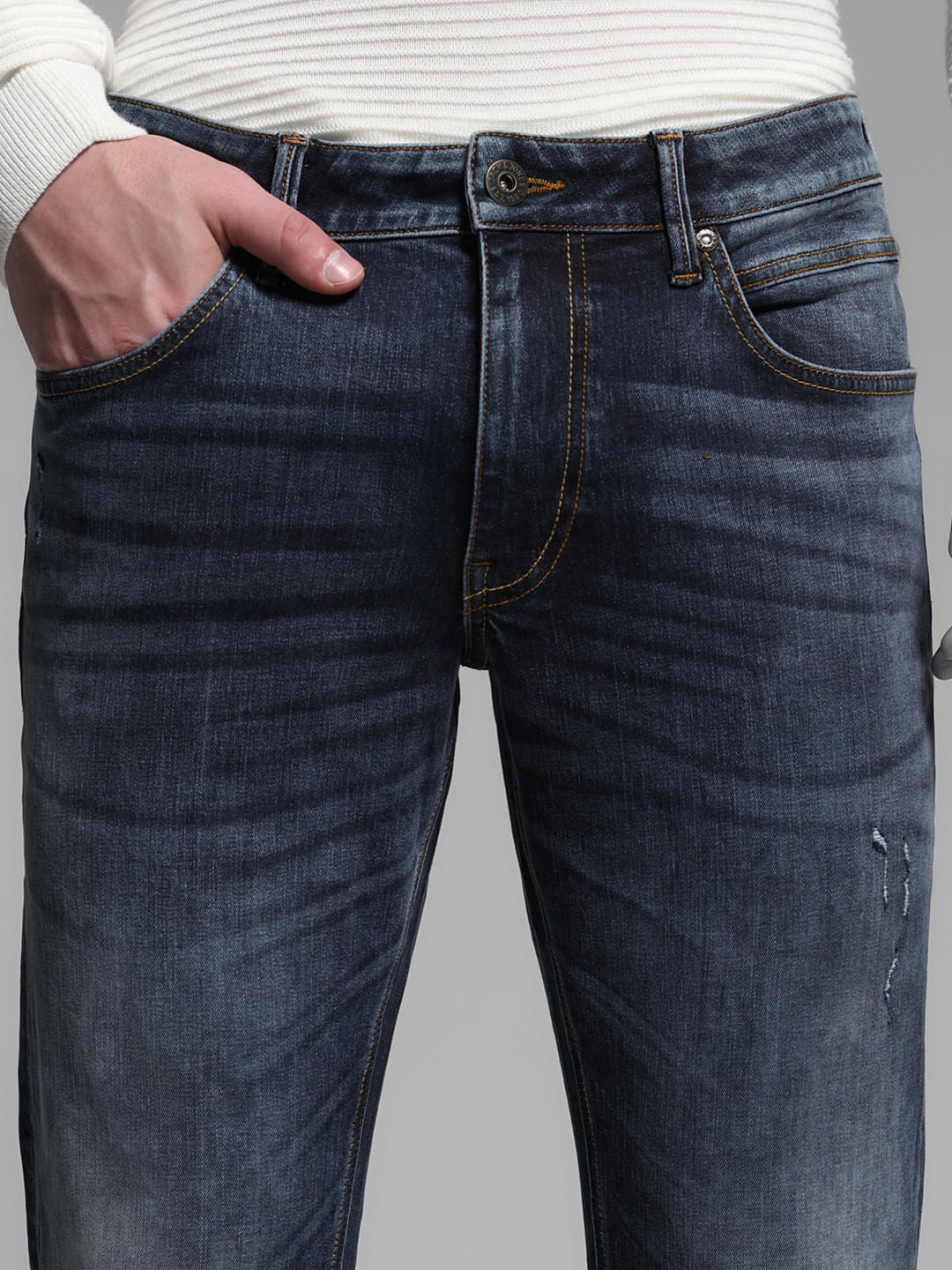 Distressed 5 Pocket Slim Fit Jeans