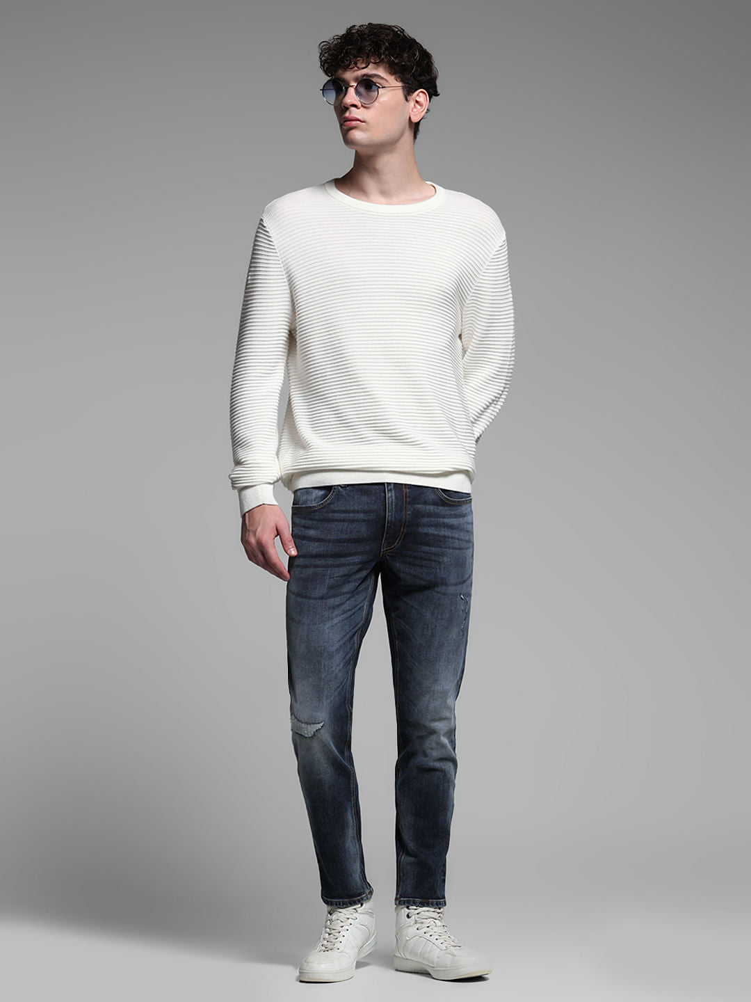 Distressed 5 Pocket Slim Fit Jeans