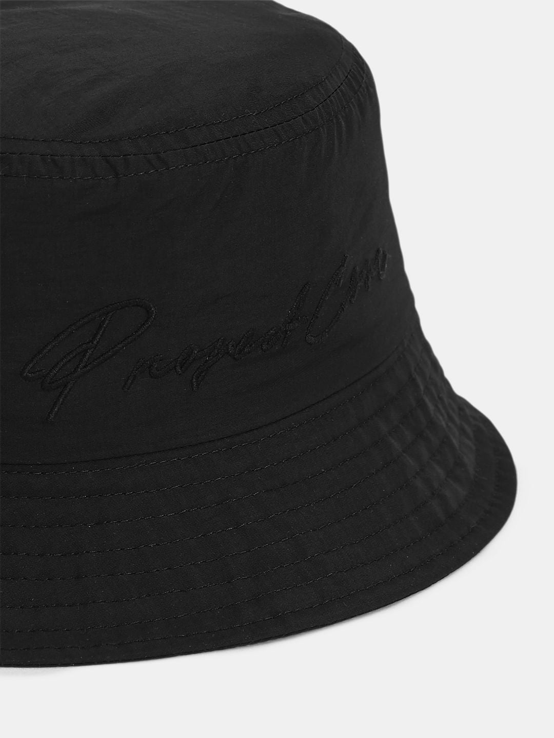 Black Embroidered Text Bucket Hat