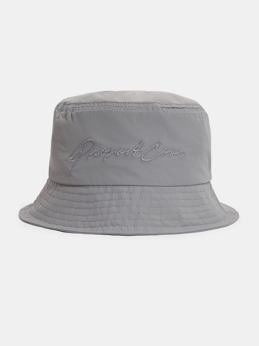 Grey Embroidered Text Bucket Hat - ONE