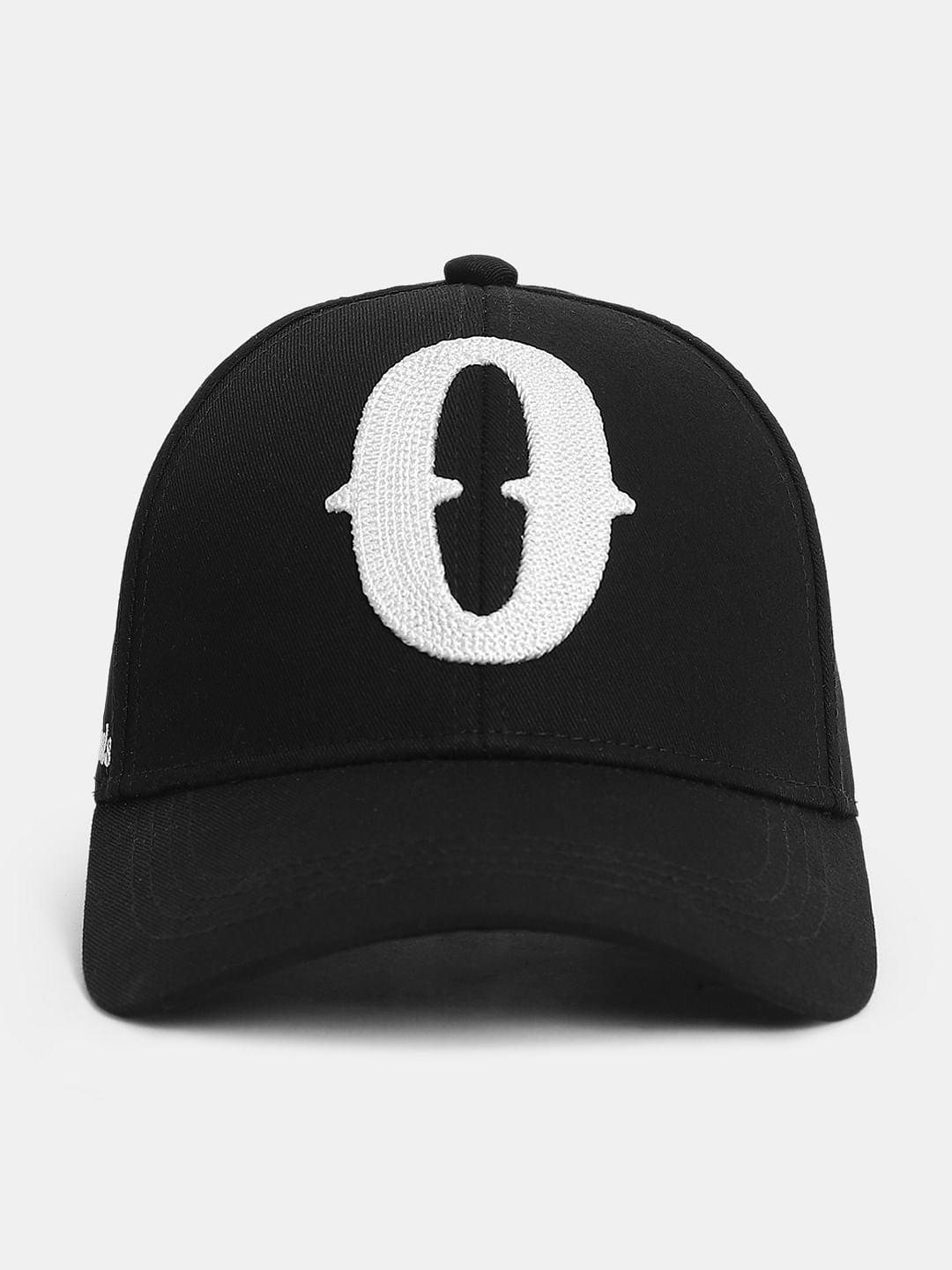 Black Embroidered Print Cap - ONE